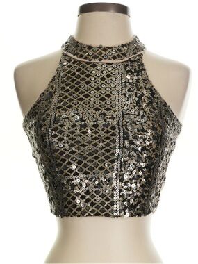 Forever 21 black, gold and silver sequined crop tank top
